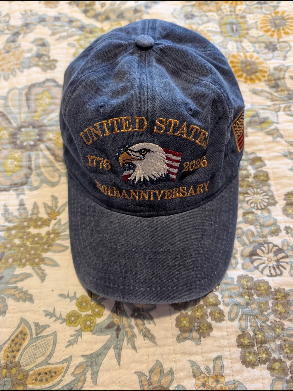 USA 250th Anniversary Eagle Embroidered Adjustable Baseball Cap Blue 1776-2026